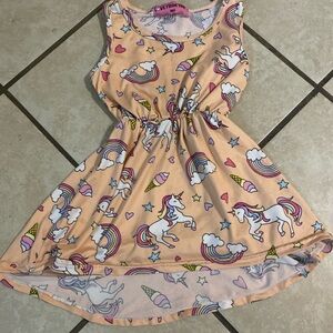 Unicorn and Rainbow Kids Dress - Peach